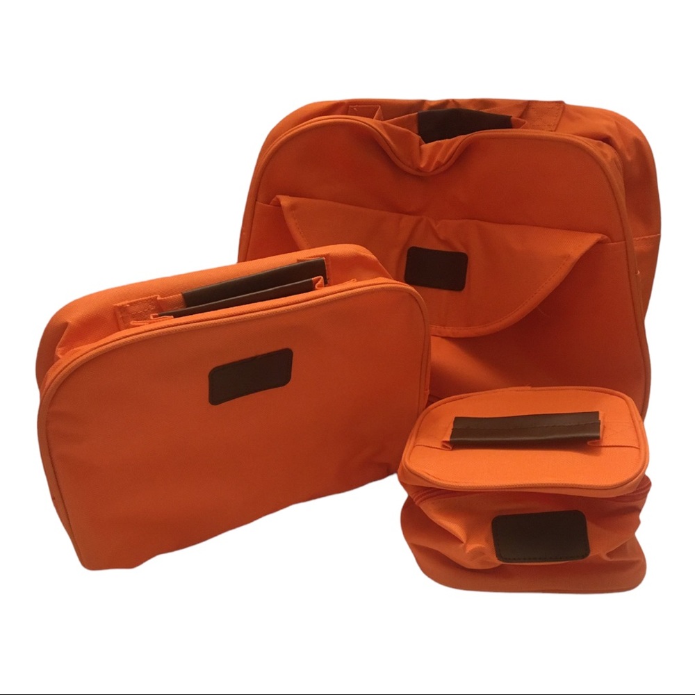 (3) Traveling Cosmetic Bags in Orange Canvas NWOT